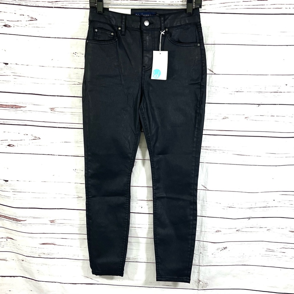 Boden Jeans petite women size 6P Black Supper Skinny High‎ Rise Coated Denim